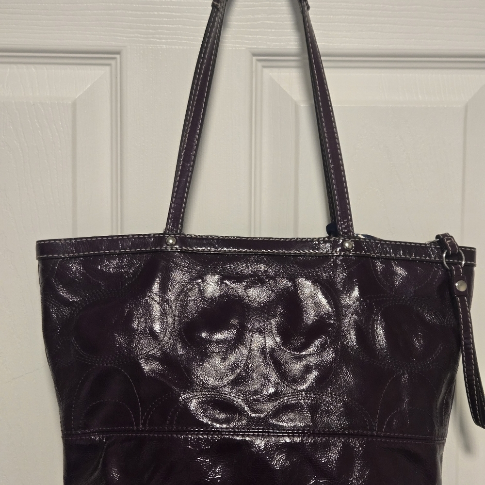 Coach Deep Purple Leather Tote - Picture 5 of 17